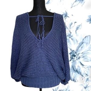 THE LIMITED womens knit top linen loose knit EC blue elastic waist batwing